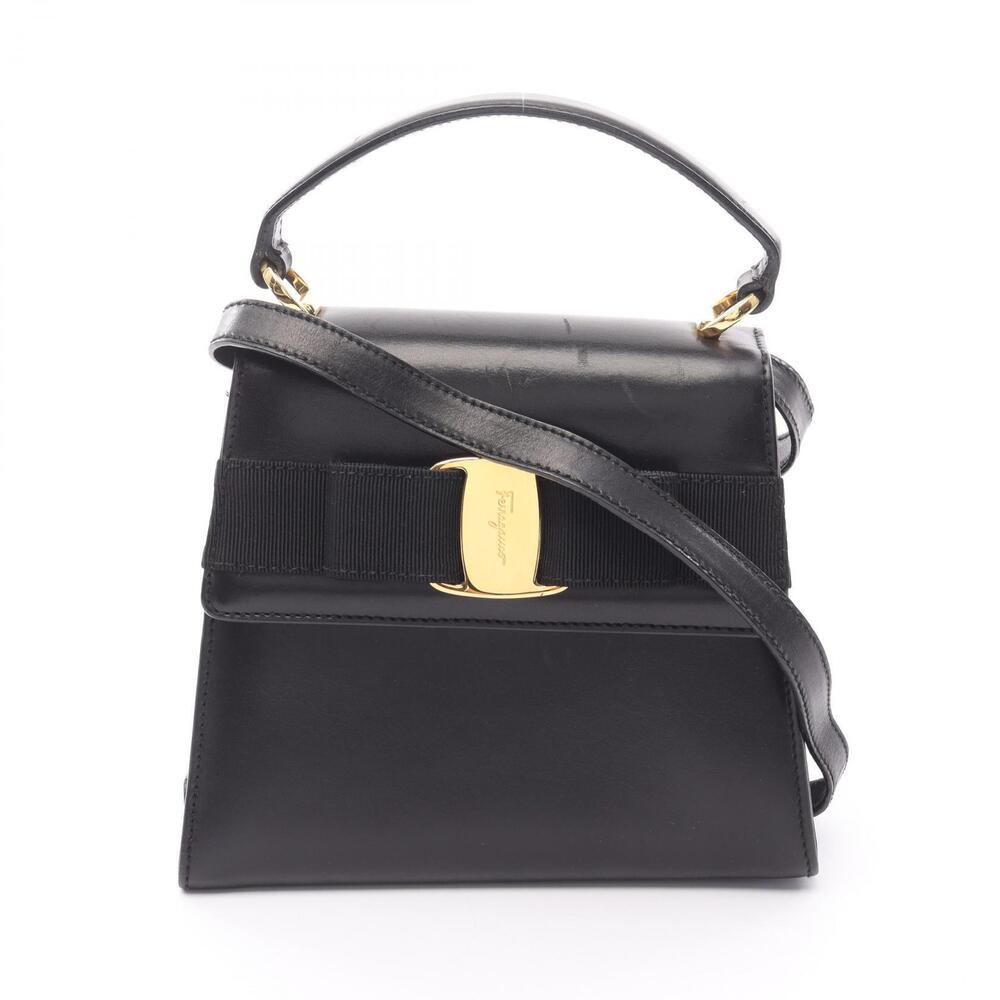 Salvatore Ferragamo Vara Ribbon Leather Shoulder Bag Black